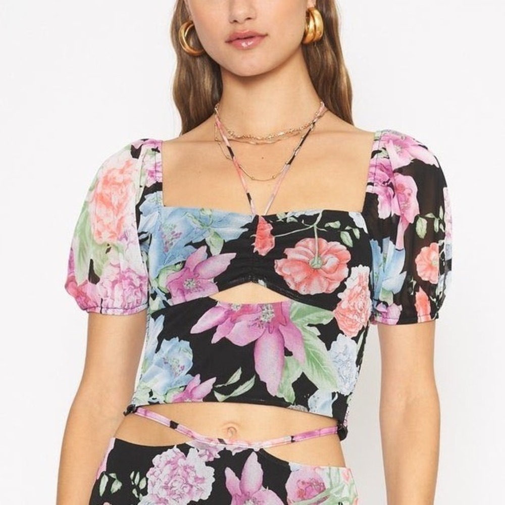 4SI3NNA‎ Revolve Floral Renee Crop Top Womens M Black Pink Coquette Fairycore